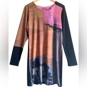 VOLT DESIGN Abstract Art To Wear Stretchy A-Line Dress Sz 4 Travel Urban Unique